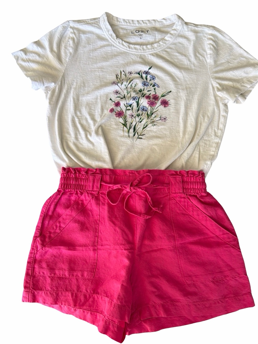 Loft Linen Drawstring Shorts / Floral Top Bundle-Pink Summer Beachy Girly Cotton